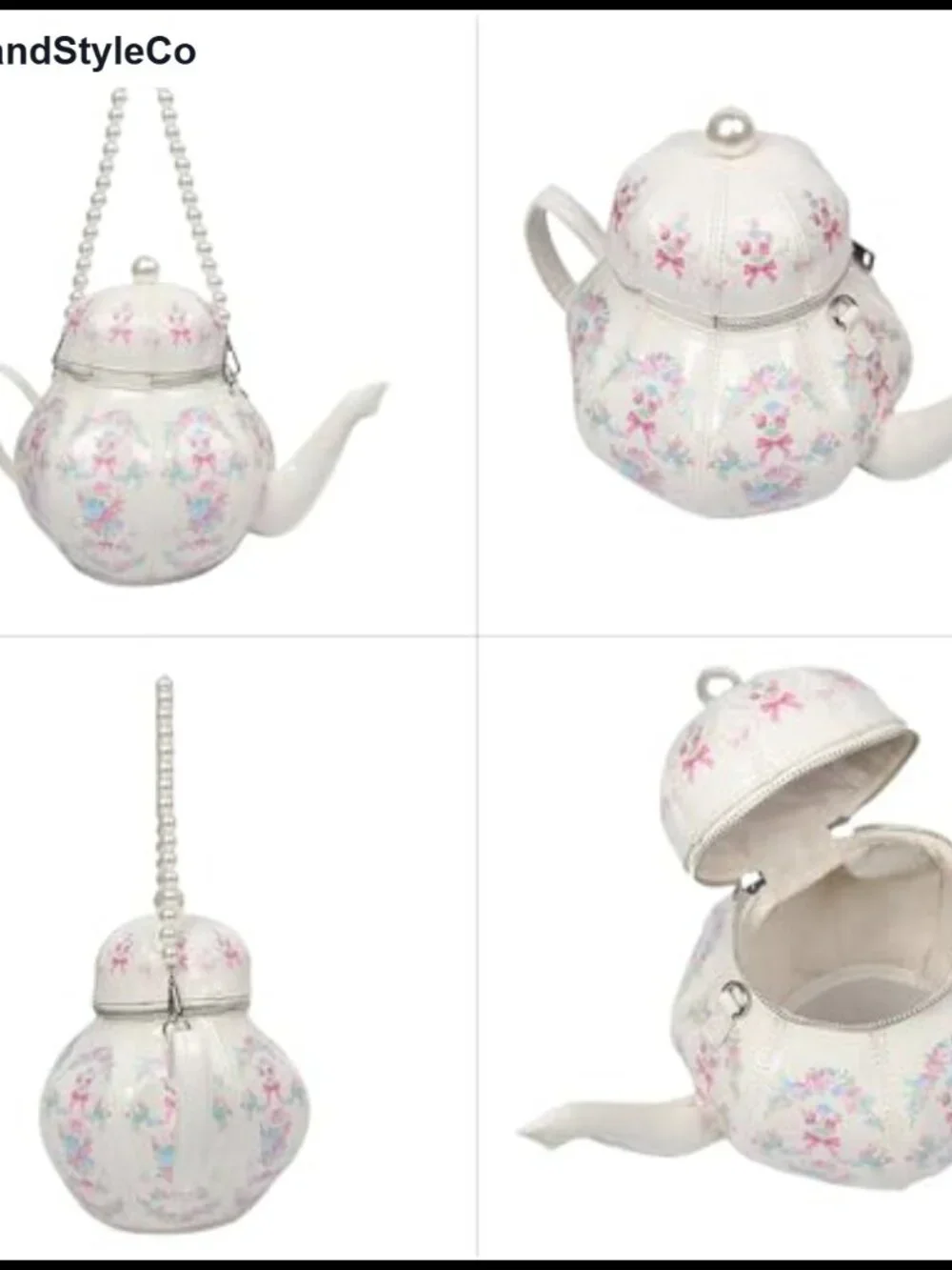 Teapot Shaped Floral Crossbody Handbag for Women PU Leather Novelty Lolita Purse